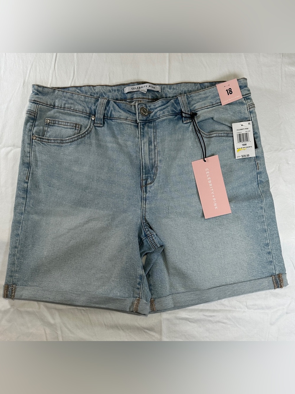 Celebrity Pink Faded Light Blue Denim Shorts
